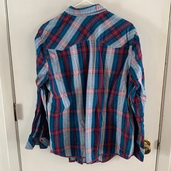 Roper turquoise, plum and olive green plaid embroidered western shirt - Picture 7 of 8